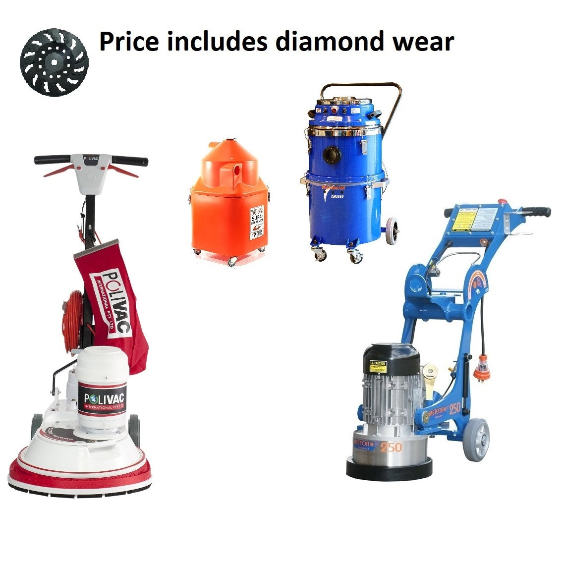 Concrete floor grinder 250mm & polisher package
