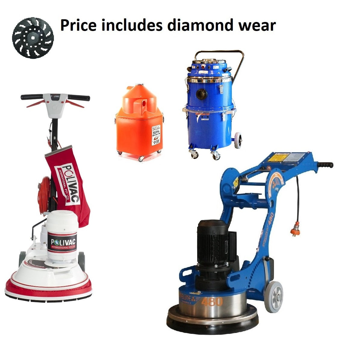 Concrete floor grinder 480mm & polisher package