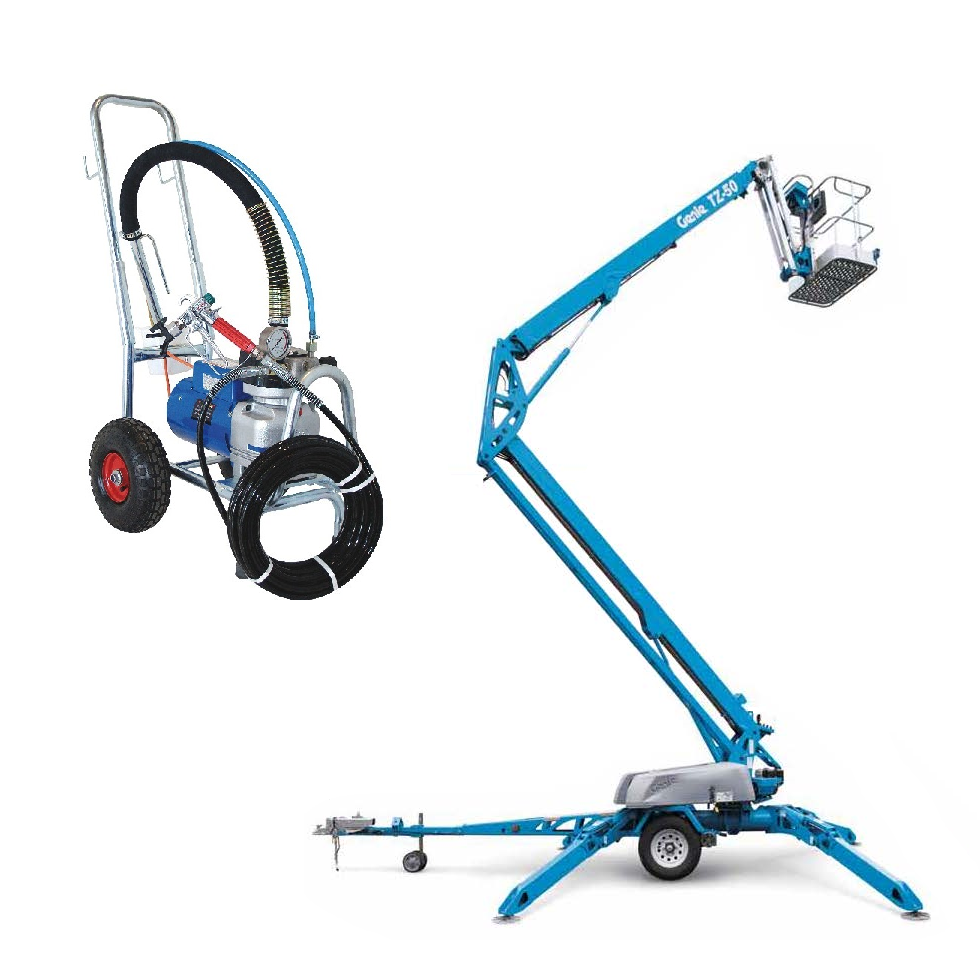 Trailer cherry picker (17m) & airless sprayer Package - Mega Hire